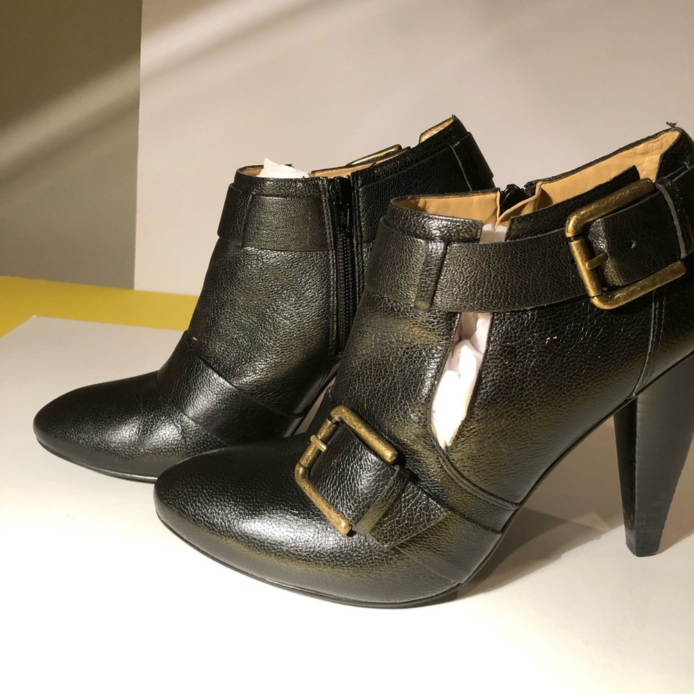 Like New... black classy ankle buckle booties.